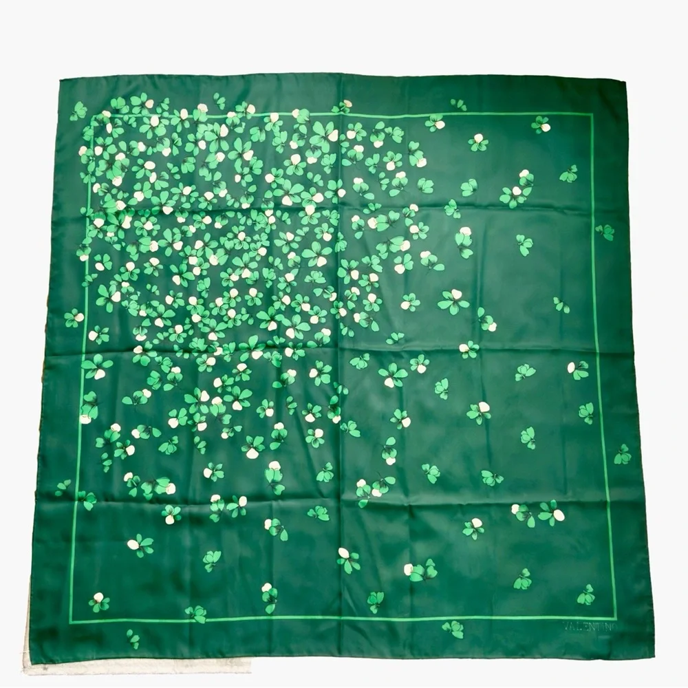 Vintage Valentino Green Silk Floral Butterfly Scarf